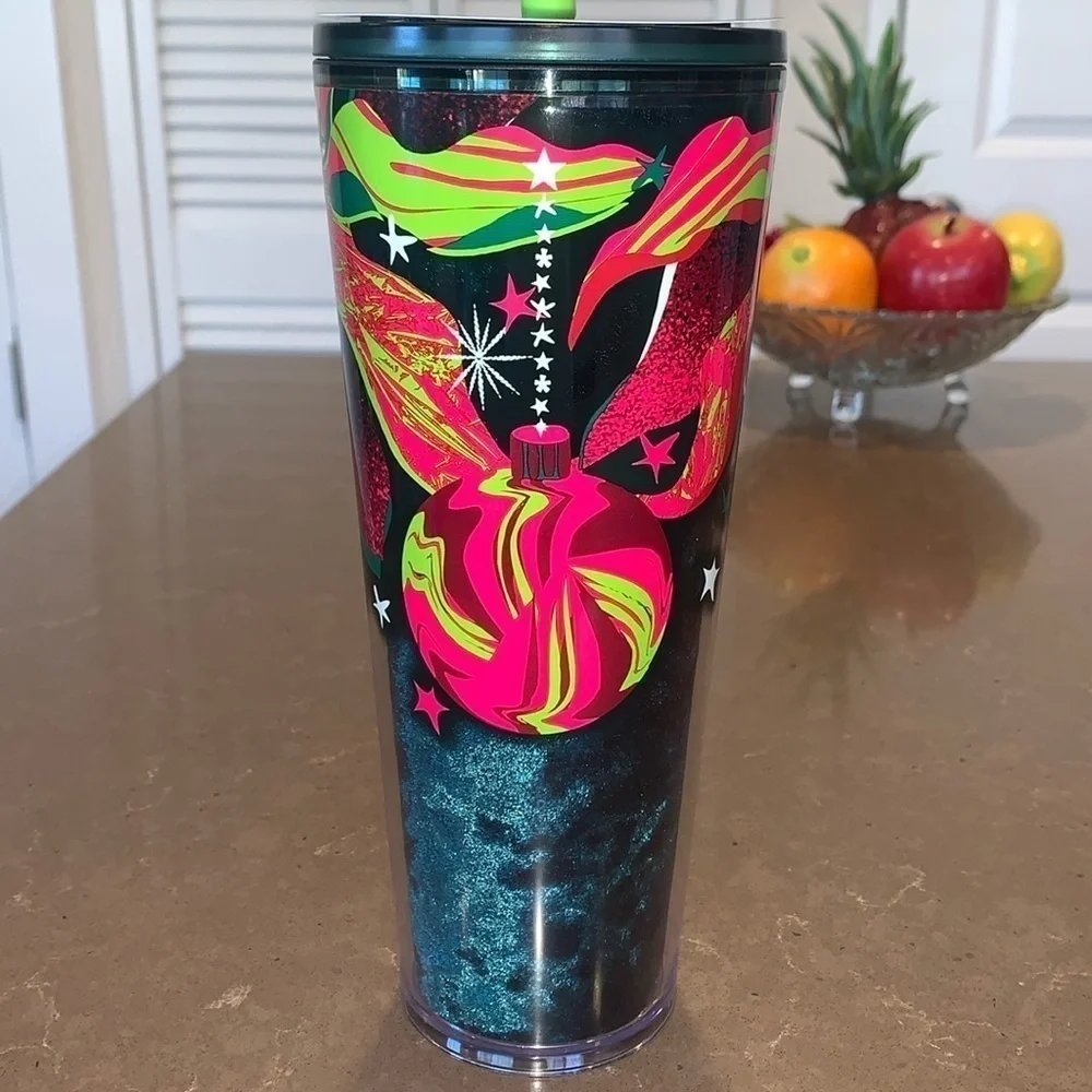 Starbucks 2023 Christmas Holiday Tumbler Ornaments with Bow Straw Topper 24 oz